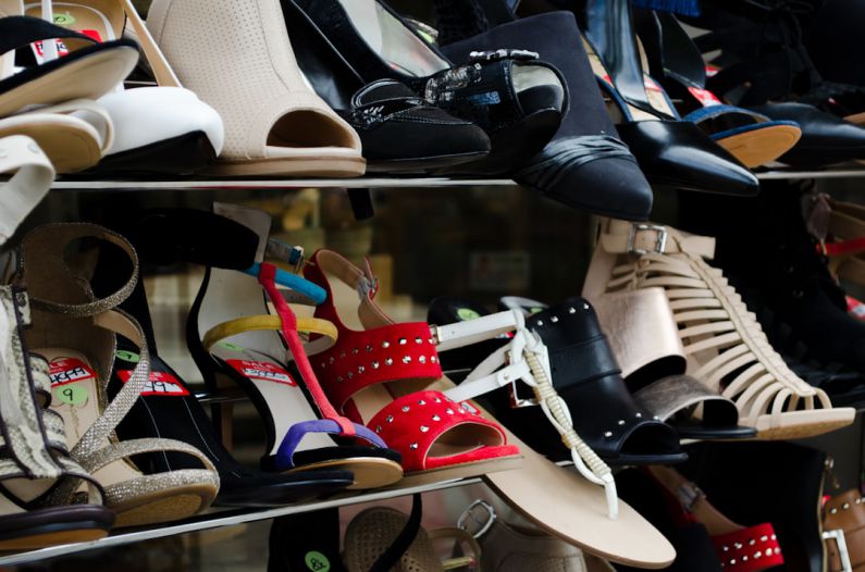 Thrifting Bargain - black and white leather peep toe heeled shoes