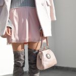 Designer Handbag - women's pink skirt and gray knee boots outfit