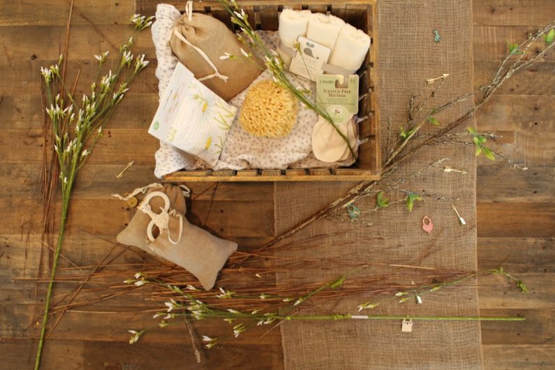 Handmade Gift - bathroom essentials on wooden crate